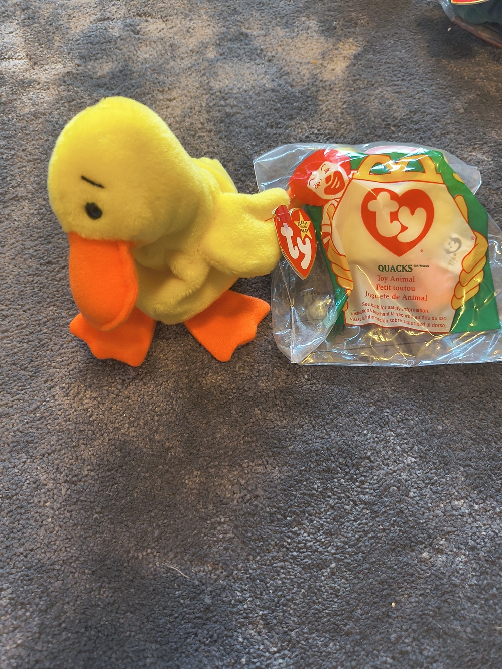 Ty Beanie Baby 'Quacks' Yellow Duck Plush